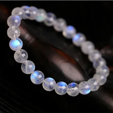 Natural Blue Light Moonstone Rainbow Crystal Clear Round Beads Bracelet Women Men 6mm 7mm 8mm Healing Stone Fashion AAAAA