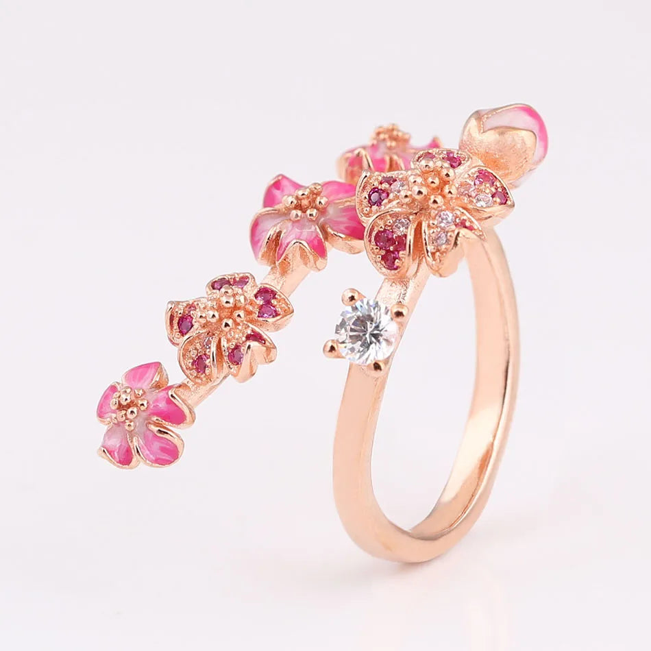 S925 Silver Rose Enamel Ring
