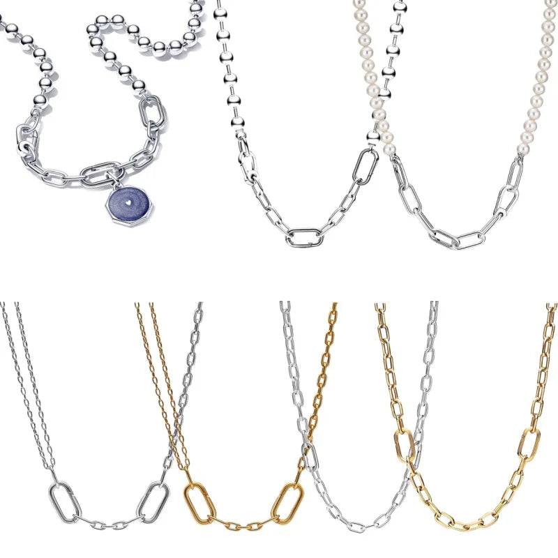 Fashionable Versatile ME Double Link Chain Necklace Metal Bead & Link Chain Necklace Pearl Pendant DIY Women's  Necklace Jewelry